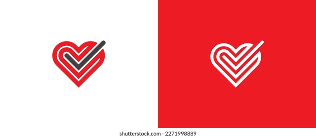 Heart Check Mark Logo Concept icon symbol sign Design Element. Tick, Love, Medical, Health Care, Valentine's Day Logotype. Vector illustration template