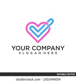 heart and check mark logo line style