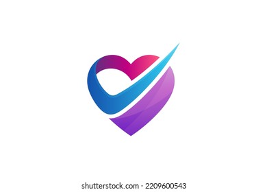 Marca de control y corazón, logotipo de revisión médica