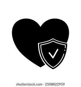 Corazón con escudo de marca de verificación. Protección del corazón, seguro - icono de Vector