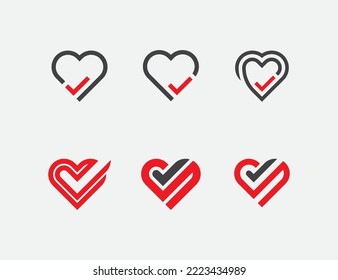 Heart Check Monogram Logo Bundle Set Concept sign icon symbol Element Design. Love, Health Care, Valentine's Day, Medical Logotype. Vector illustration logo template