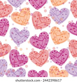 Heart check plaid pattern. Pastel colorful gingham background. . Contemporary surface design. 