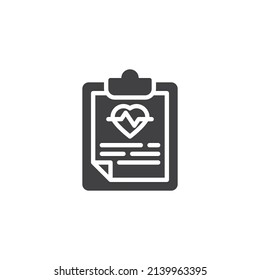 Heart check report vector icon. filled flat sign for mobile concept and web design. Medical check up glyph icon. Symbol, logo illustration. Vector graphics