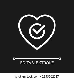 Heart checkup pixel perfect white linear ui icon for dark theme. Regular medical examination. Vector line pictogram. Isolated user interface symbol for night mode. Editable stroke. Arial font used