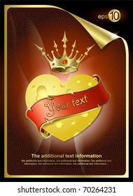 Heart from cheese and a gold crown. A vector illustration