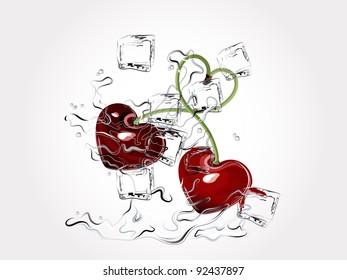 Heart cherries in water splash