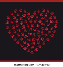 A heart of child hand-prints