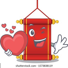 With heart chinese scrolls cartoon character mascot style