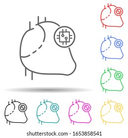 heart chip multi color style icon. Simple thin line, outline vector of new technologies icons for ui and ux, website or mobile application