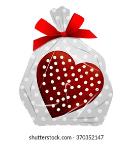 heart chocolate, clear plastic wrapped chocolates