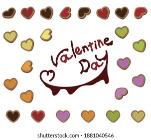 Heart chocolate cookie and melted chocolate style Valentine's Day character material set