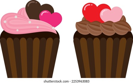 Heart Chocolate and Cream Cupcakes