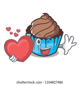 With heart chocolate cupcake mascot cartoon