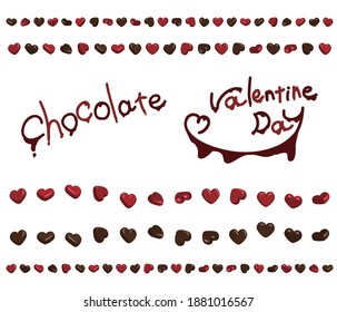 Heart chocolate line material and chocolate and Valentine's Day character material set