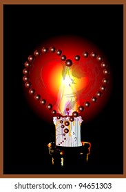 Heart. Chocolate love and a candle