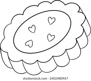Heart Chocolate Pie Cookies Black and White Vector Line Art Illustration
