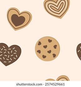 heart chocolate valentine biscuits seamless pattern 