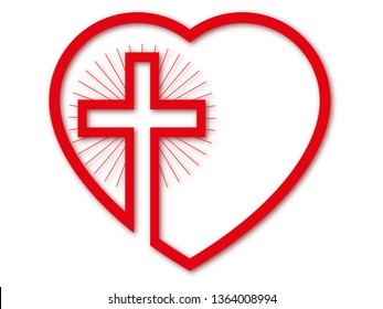 Heart with christian cross background.Vector