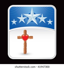 heart and Christian cross blue star background