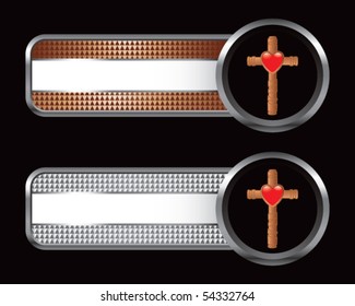 heart and Christian cross bronze and silver checkered tabs