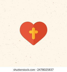 Heart with christian cross church logo template. christianity religion symbol. holy heart. believer. God dwelling in the heart. Stock vector illustration isolated