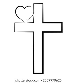 Heart Christian cross, cross heart one line love god