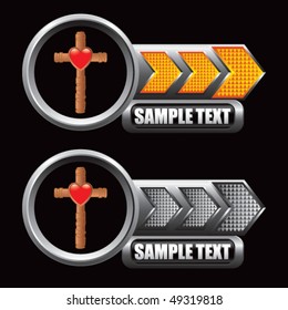 heart and Christian cross orange and gray arrow nameplates