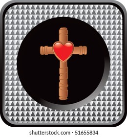 heart and Christian cross silver checkered web button