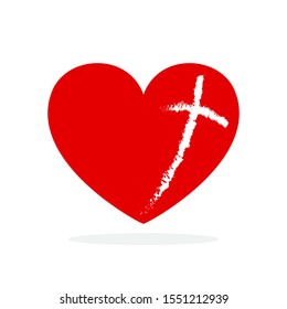 Heart with christian Cross. Vector heart icon isolated. Religious conceptual symbol