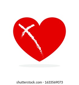 Heart with christian Cross. Vector heart icon isolated. Religious conceptual symbol