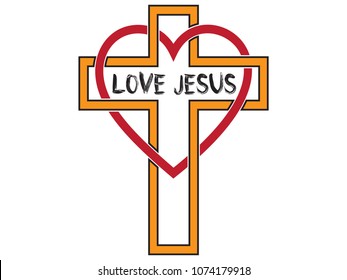 Heart and Christian Cross-Love Jesus.Vector