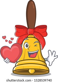 With heart christmas bells isolated in the cartoon