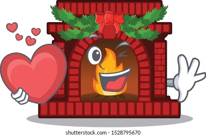 With heart christmas fireplace on of cartoon table