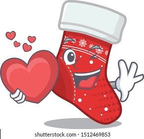 With heart christmas stocking character shaped in cartoon