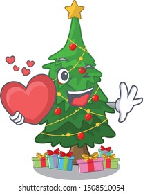 With heart christmas tree next to cartoon table