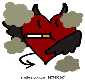 Heart with a cigarette on a white background. Bad habits. Vector illustration.