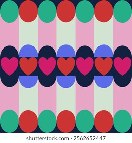 Heart circle colourful geometric verical motif graphic for valentine print product  retro background.