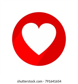 Heart circle flat icon with long shadow. Love symbol. Valentine's Day sign or emblem isolated on background