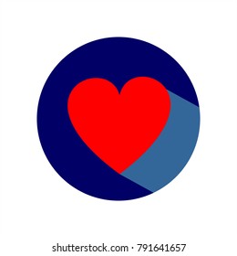Heart circle flat icon with long shadow. Love symbol. Valentine's Day sign or emblem isolated on background.