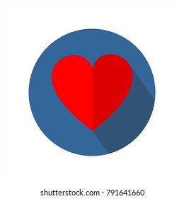 Heart circle flat icon with long shadow. Love symbol. Valentine's Day sign or emblem isolated on background.