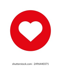 Heart in circle icon. Red round shape. White heart center.