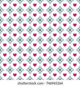 Heart and circle seamless pattern. Fashion graphic design. Modern stylish texture. Colorful template for prints, textiles, wrapping, wallpaper, card, banner, business. Vector illustration