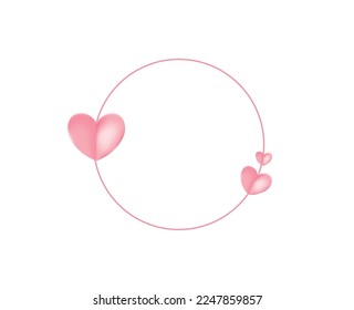 heart and circle shape background isolated on white background. happy valentine background on pink background