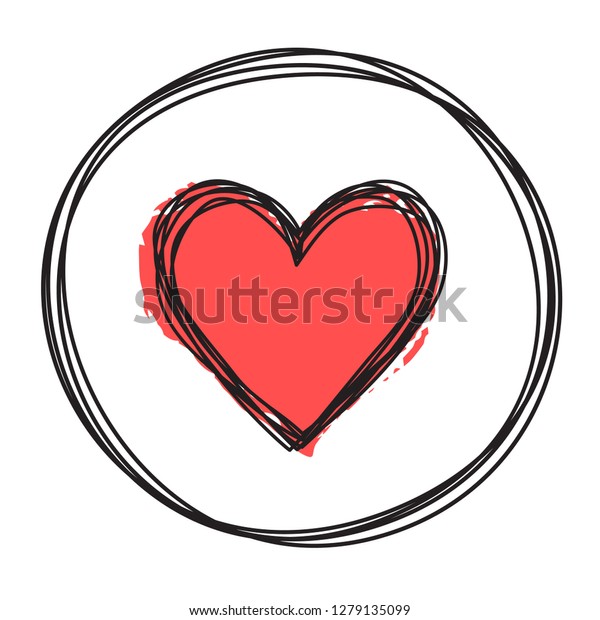 Heart in circle shaped tangled grungy
scribble hand drawn with thin line, divider shape. Isolated on
white background. Vector
illustration