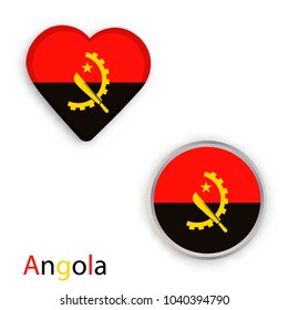 Heart and circle symbols with flag of Angola. Vector illustration