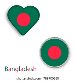 The heart and circle symbols with flag of Bangladesh. Vector illustration