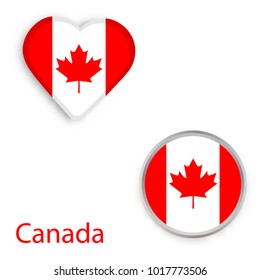 Heart and circle symbols with flag of Canada. Vector illustration 