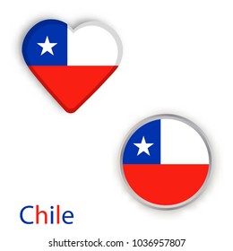 Heart and circle symbols with flag of Chile. Vector illustration