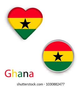 Heart and circle symbols with flag of Ghana. Vector illustration