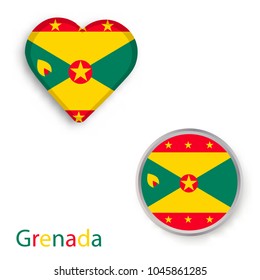 Heart and circle symbols with flag of Grenada. Vector illustration